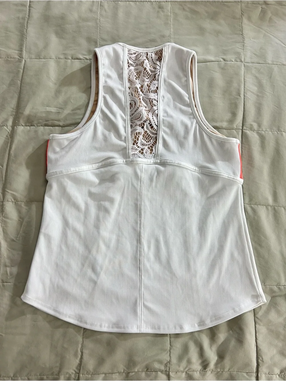 Lucky in Love White Racerback Tank with Lace Back Panel, Women’s Medium - Tennis